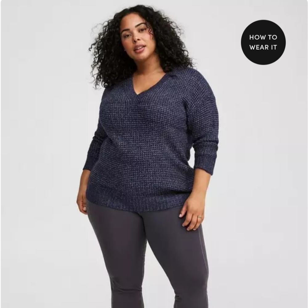 Torrid Waffle Drop Shoulder V-neck Pullover Sweater Blue Size 2 2X 18-20 Fall